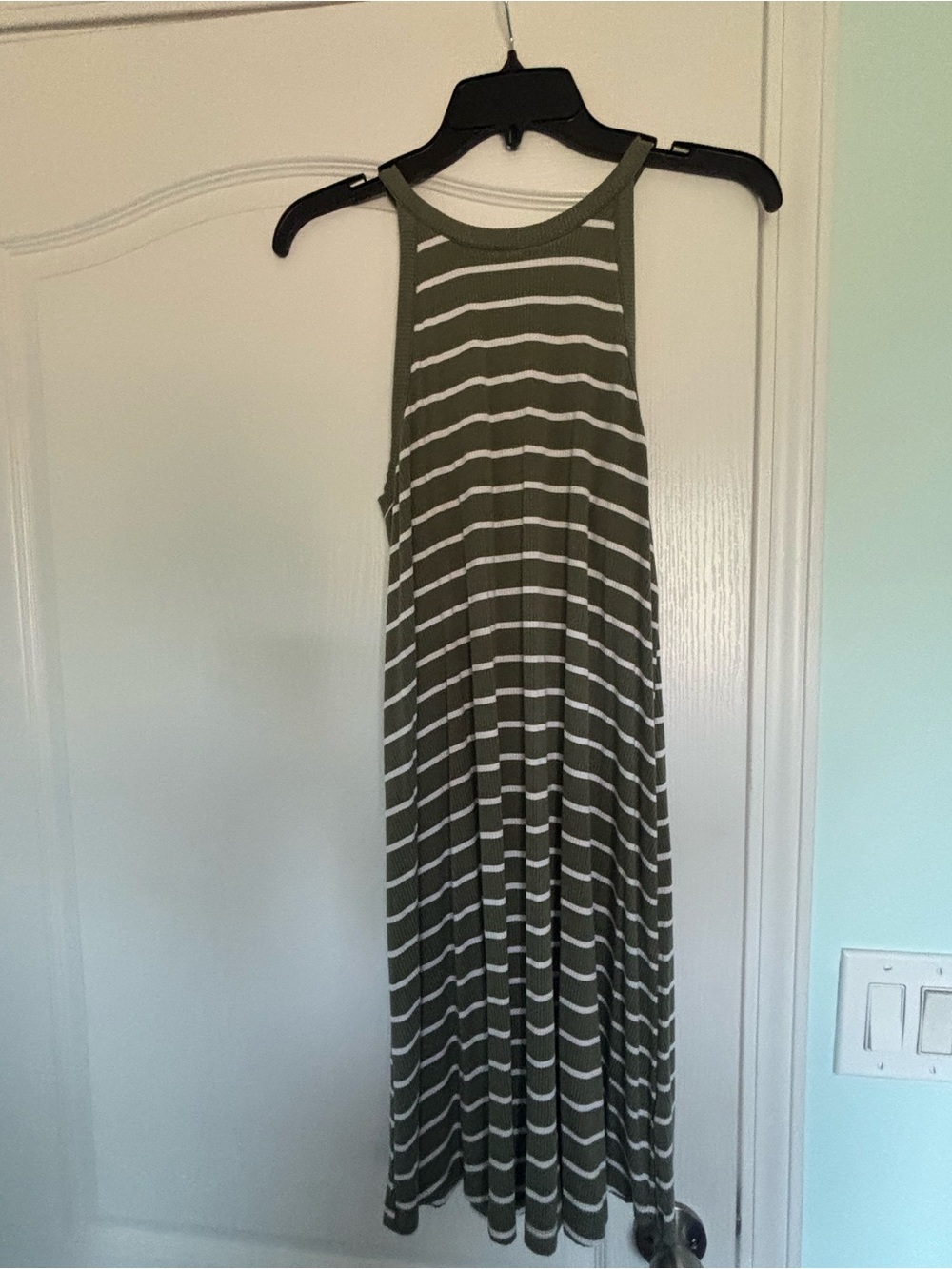 Old Navy Olive Green & White Striped Tank Maxi Dress